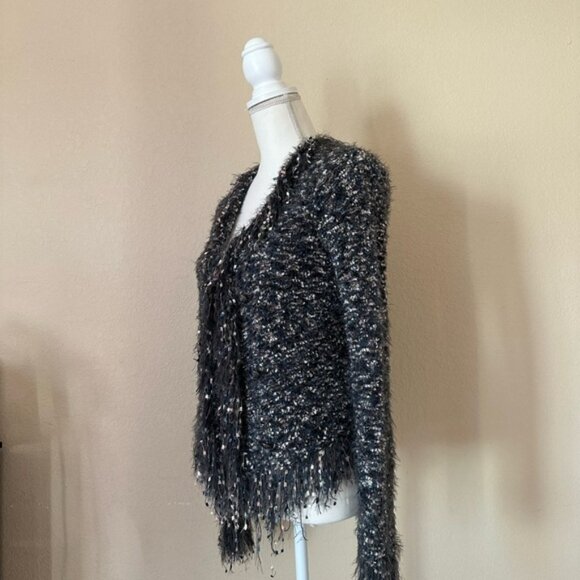 L’Agence Azure Blazer Grey Multi XS Fuzzy Fringe Open Cardigan Buttons Luxury - Picture 7 of 16